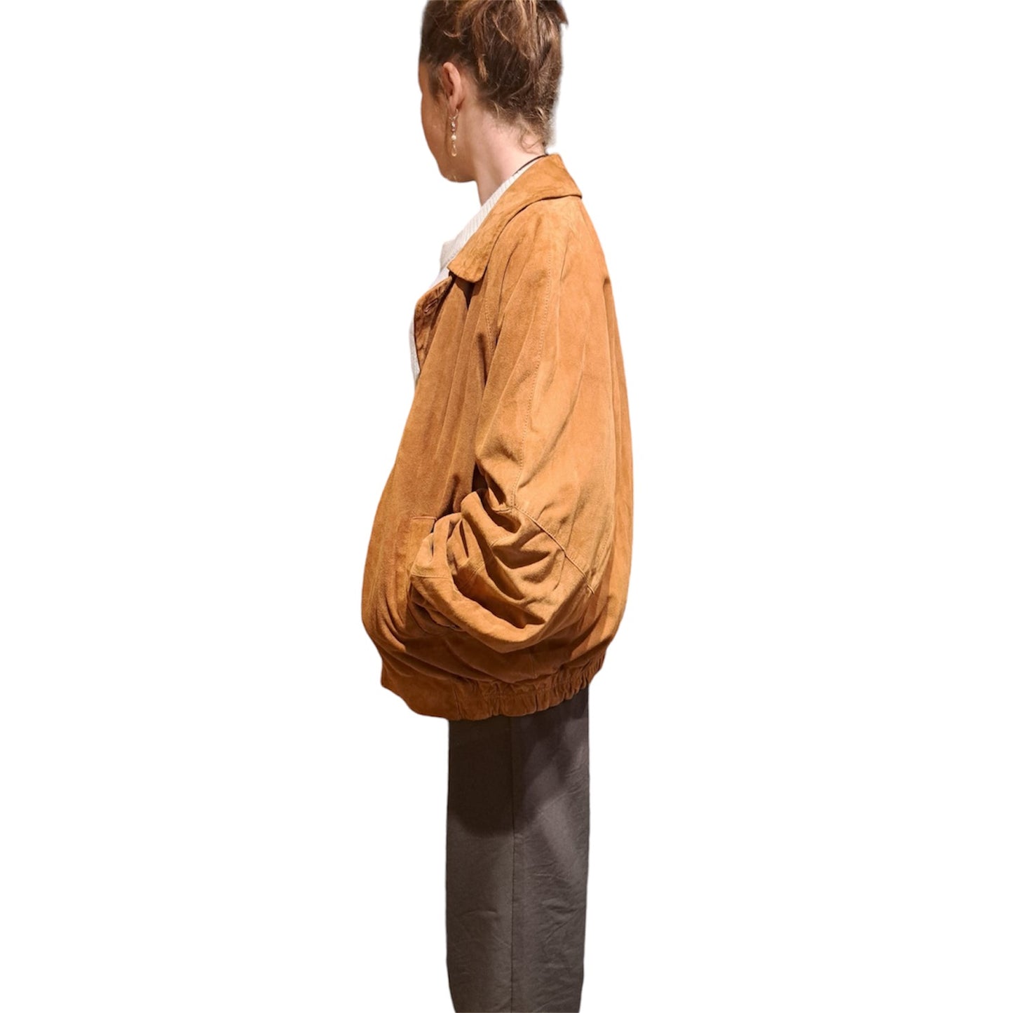 Soft Tan Suede Bomber Jacket