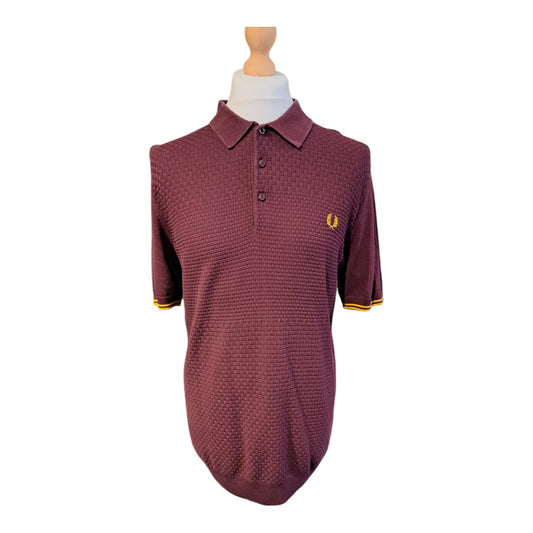 Fred Perry Short Sleeved Polo Burgundy Knit Jumper