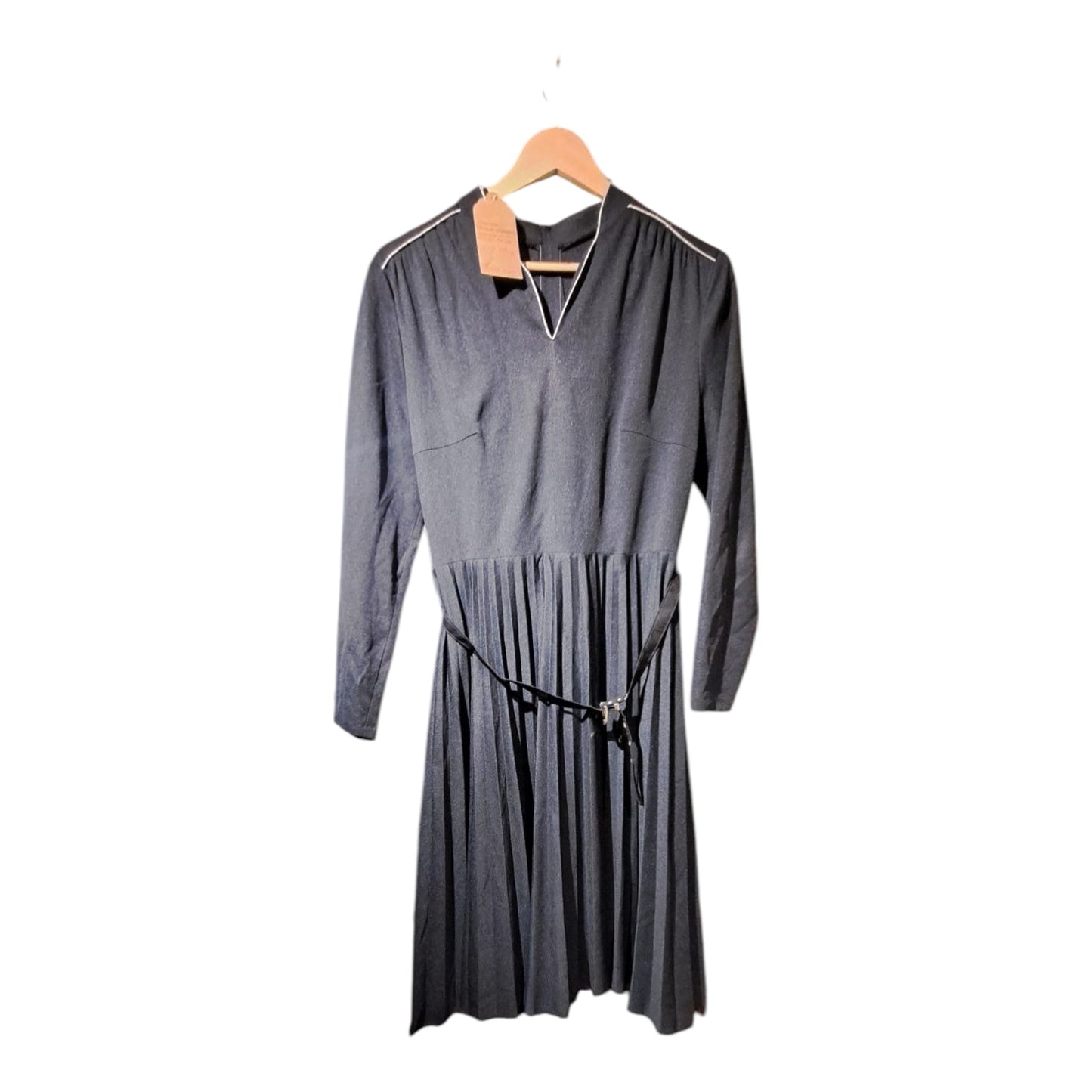 Classic Blackpleated Dress With Silver Trim