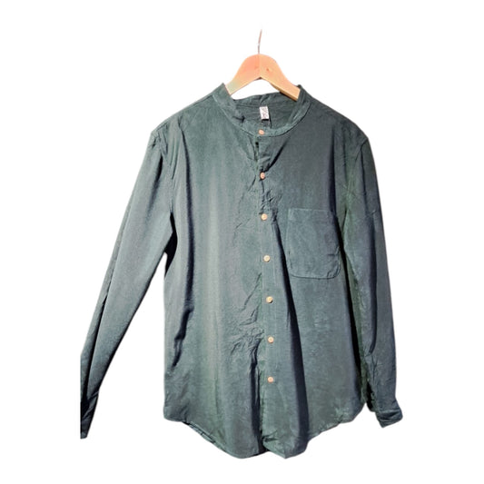 Green Corduroy Shirt With Grandad Collar