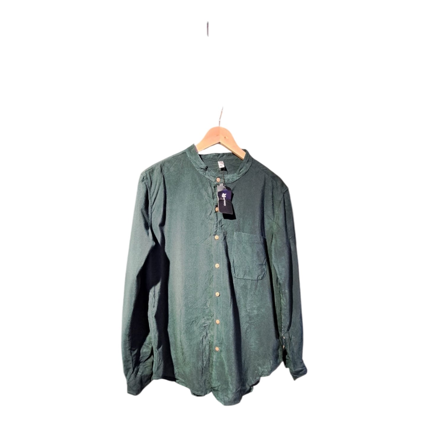 Green Corduroy Shirt With Grandad Collar